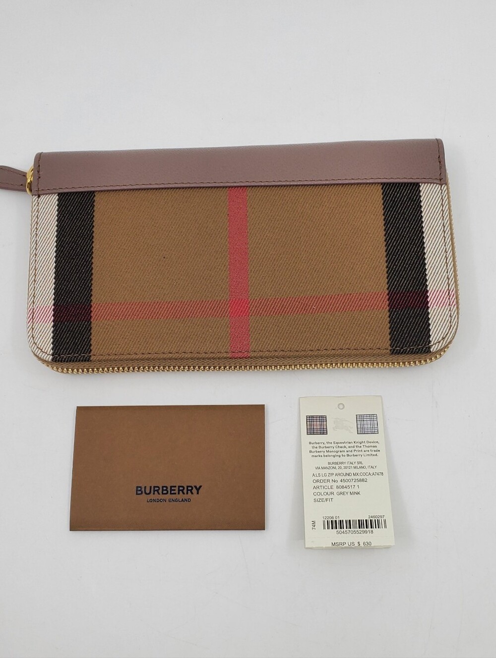 Burberry Check Zip Around Wallet